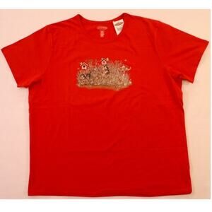 Northern Reflections TShirt Red Kittens Birdhouse Flowers XS